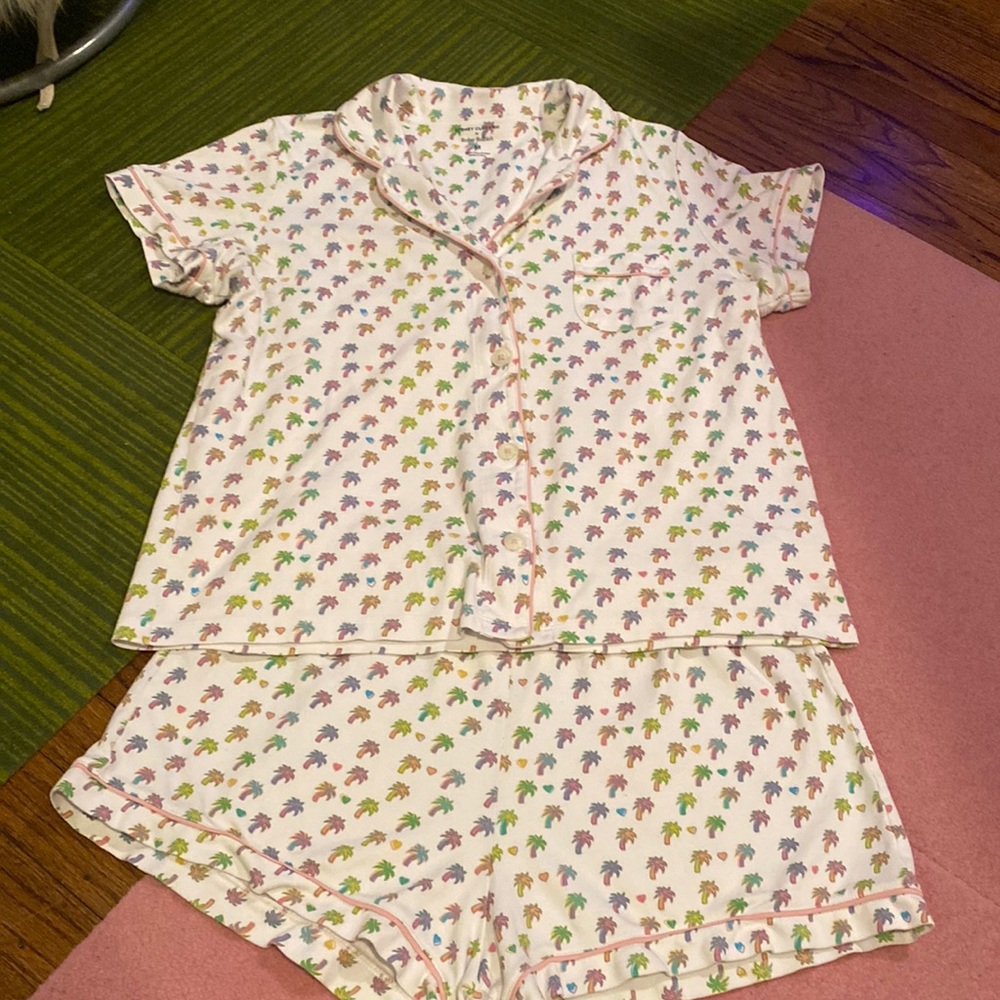 Roller Rabbit pj shorts set Stoney clover LN size M palm trees hearts multi